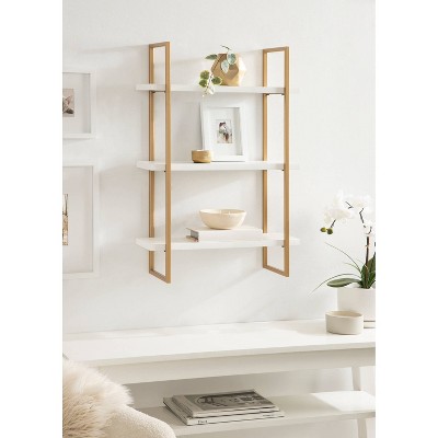 Elegant 32'' White and Gold Floating Wall Shelf with 3 Tiers