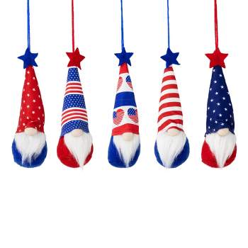 Northlight Set of 5 Patriotic 4th of July Americana Gnome Ornaments 6.5"
