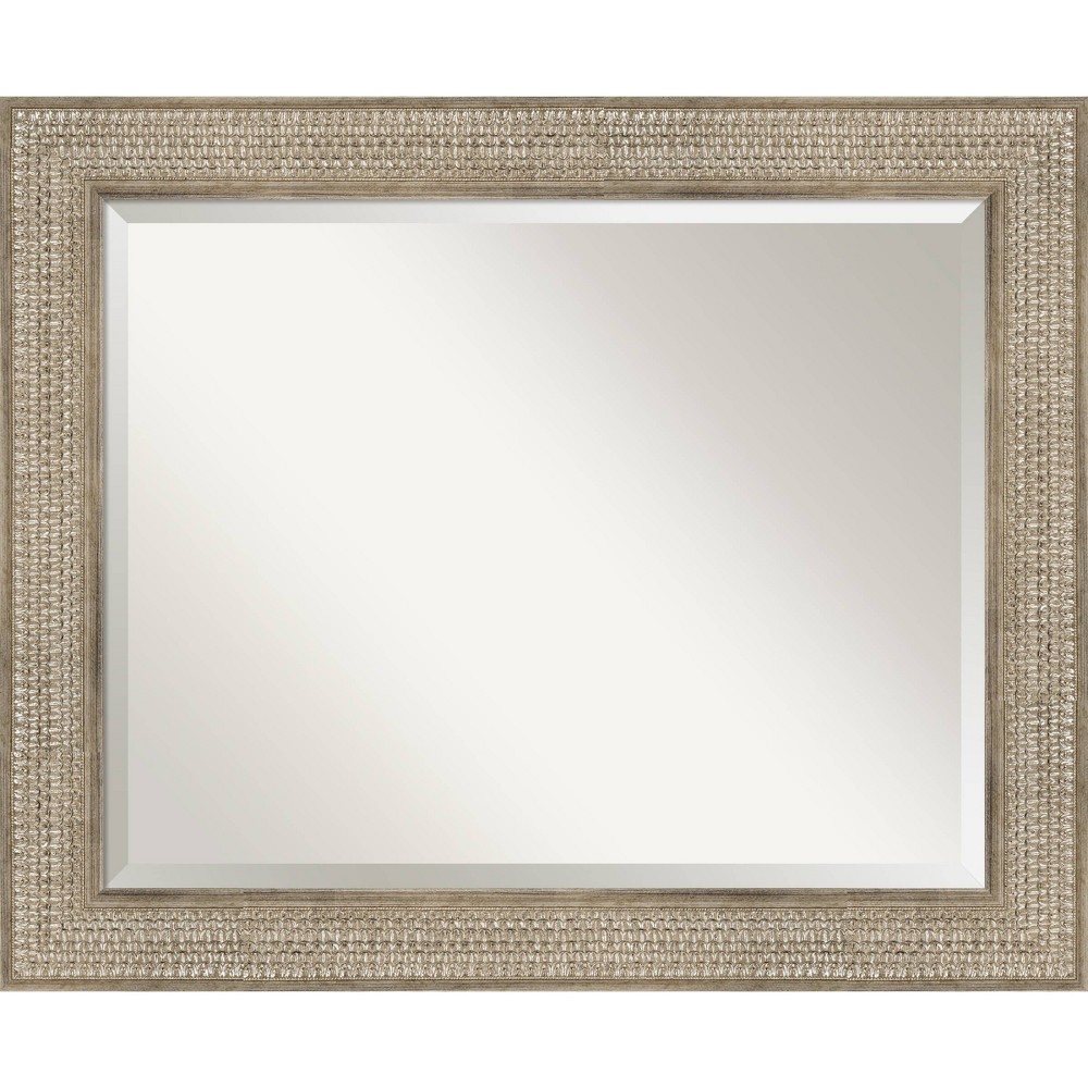 Photos - Wall Mirror 34" x 28" Beveled Trellis Silver Wood  - Amanti Art: Modern Rectangle, No Assembly Required