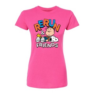 Women's - Peanuts - Rerun And Friends -Juniors Fitted Short Sleeve Graohic T-Shirt Fitted Graphic T-Shirt - 1 of 3