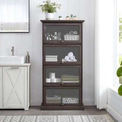 Glass Display Cabinet 4 Tier Glass Display Cabinet Storage Curio Cabinet with Flip Glass Doors