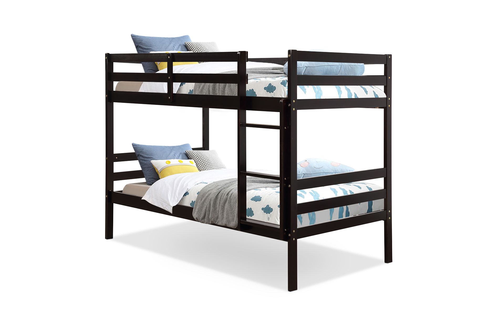 Costway Twin Over Twin Wood Bunk Beds Ladder Safety Rail Espresso