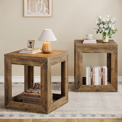 Tribesigns  2-Tier Storage Shelf Square End Table, Farmhouse Side Table, 22" Tall Nightstand for Bedroom, Office, Easy Assembly