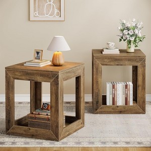 Tribesigns  2-Tier Storage Shelf Square End Table, Farmhouse Side Table, 22" Tall Nightstand for Bedroom, Office, Easy Assembly - 1 of 4