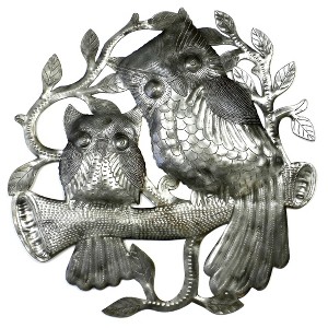 Slickblue Pair of Owls on Perch Metal Wall Art, 24" Handcrafted Steel Decor for Indoor/Outdoor Use - 1 of 3