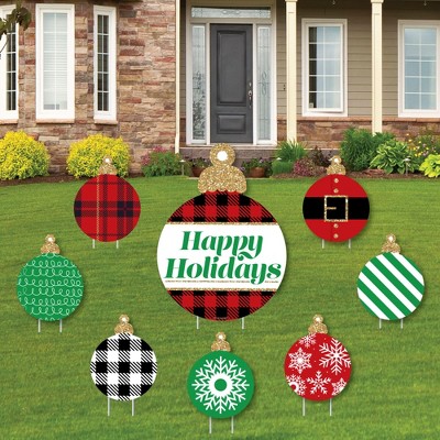 Big Dot of Happiness Black, Red and Green Ornaments - Yard Sign and Outdoor Lawn Decorations - Holiday and Christmas Party Yard Signs - Set of 8