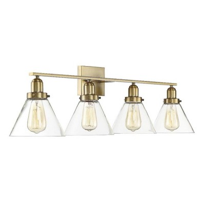 Warm Brass and Black 4-Light Bathroom Vanity Fixture