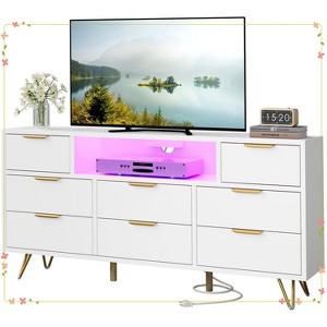 TV Cabinet with Storage LED Lights,Power Outlets,Dresser with 8 Drawers Open Shelf - 1 of 4