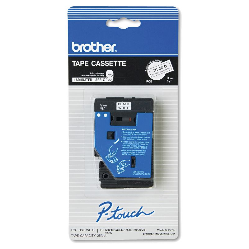Brother P-Touch TC Tape Cartridge for P-Touch Labelers - Black/White, 1 of 2