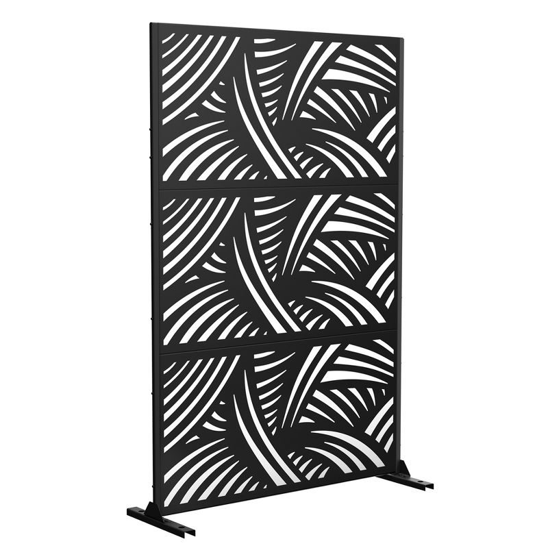 NewTown Decorative Privacy Screen Outdoor Divider with Stand, Featuring Precise Laser Cut,Metal Material, Black, Stripes- The Pop Home, 1 of 8