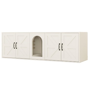 Gulches Litter Box Enclosure for 2 Cats, Modern Cat Litter Box Furniture with Double Room, Wooden Litter Box Furniture with Cat Door,White
