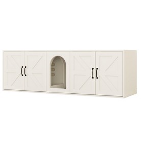 Cesicia White 59.05"L x 17.71"W x 18.89"H Modern Wooden Cat Box Furniture with Double Room, Giving Cats The Greatest Privacy Space - 1 of 4