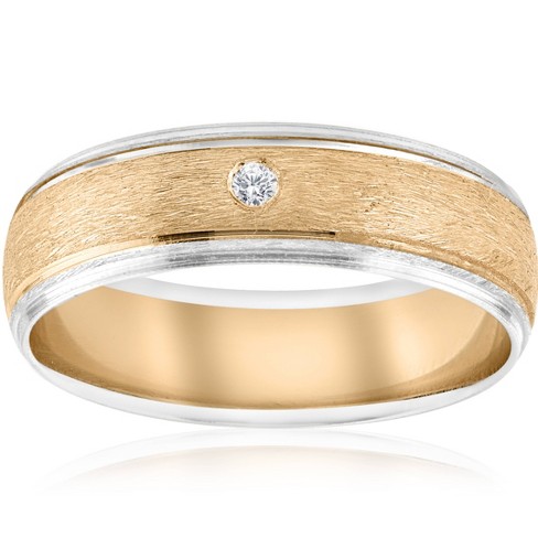 Pompeii3 Mens Gold Solitaire Diamond Brushed Wedding Ring Band Target