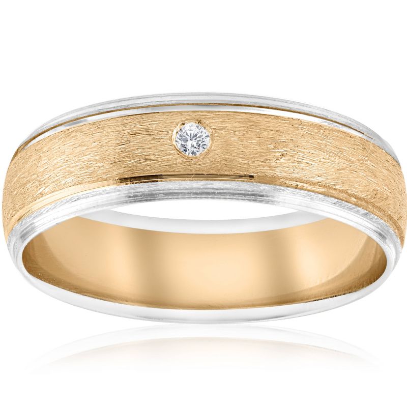 Pompeii3 Mens Gold Solitaire Diamond Brushed Wedding Ring Band, 1 of 5