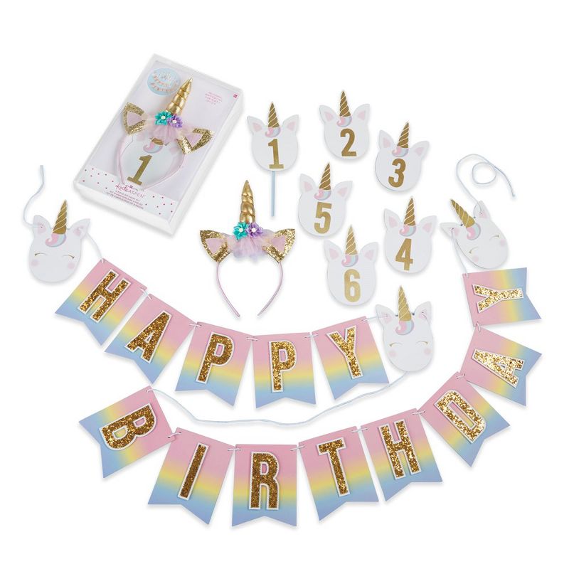 Kate Aspen Gold Glitter Unicorn Happy Birthday Decor Kit | 00204PK, 1 of 10