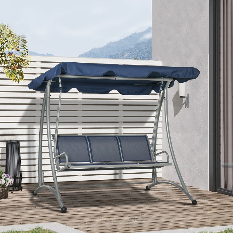 Outsunny 3 Person Patio Swing Seats, Porch Swing with Stand and Adjustable Canopy Outdoor Swing Chair Bench for Garden, Poolside, 2 of 7