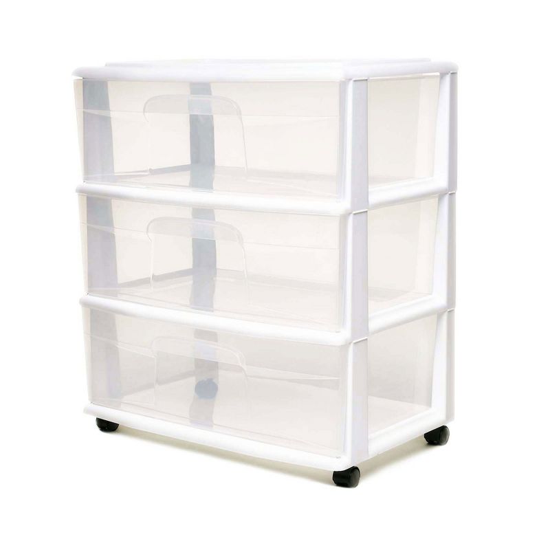Homz Plastic 3 Clear Drawer Compact Home Rolling Storage Container Tower for Small to Medium Sized Items, White Frame (2 Pack), 2 of 7
