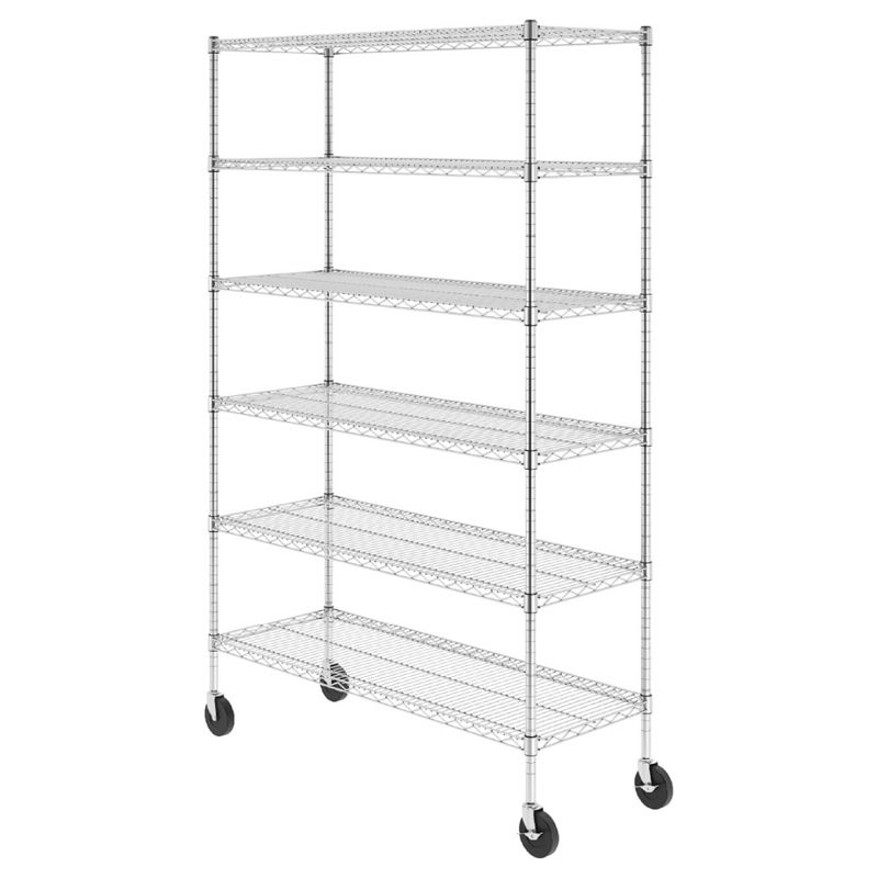 SafeRacks 6 Tiered Storage Shelves with Heavy Duty Steel Wire Shelving Unit, Wheels, and Adjustable Feet for Pantry Shelf or Garage, White, 1 of 7