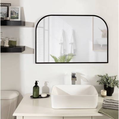 Caskill Black Arched Wall Mirror with Wood Frame