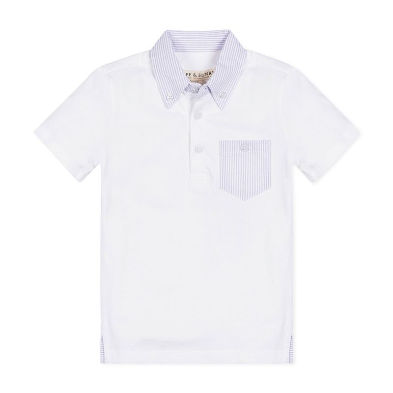 Hope & Henry Boys' Organic Short Sleeve Jersey Polo with Seersucker Trim, Infant, 1 of 5