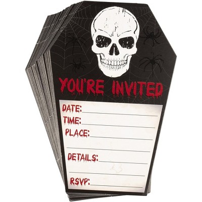 Juvale 60-Pack Halloween Party Fill-in Invitation Cards with Envelopes, Skull Design (4.6 x 7 Inches)