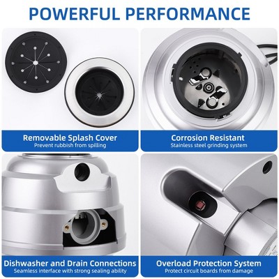 Silver 1 HP Stainless Steel Continuous Feed Garbage Disposal