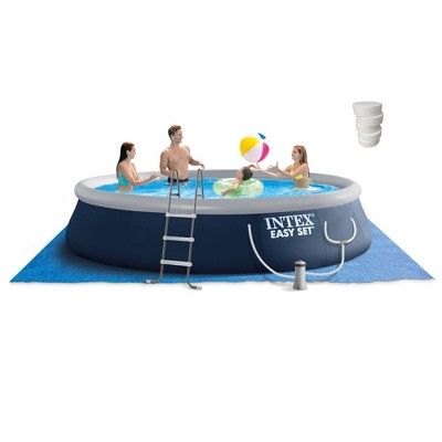 Intex Easy Set 15ft x 42in Inflatable Outdoor Above Ground Swimming Pool Bundle with Filter Pump & Pool Care 3-Inch Chlorine Tablets, 5 Pounds