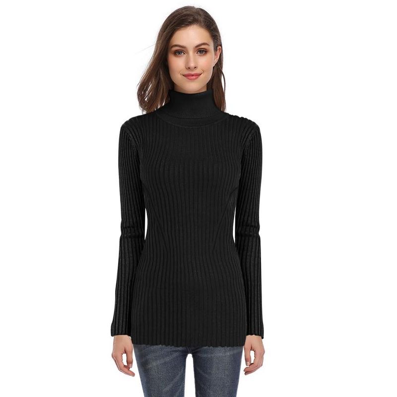 Whizmax Women Stretchable Mock Turtleneck Knit Long Sleeve Slim Fit Sweater, 1 of 7