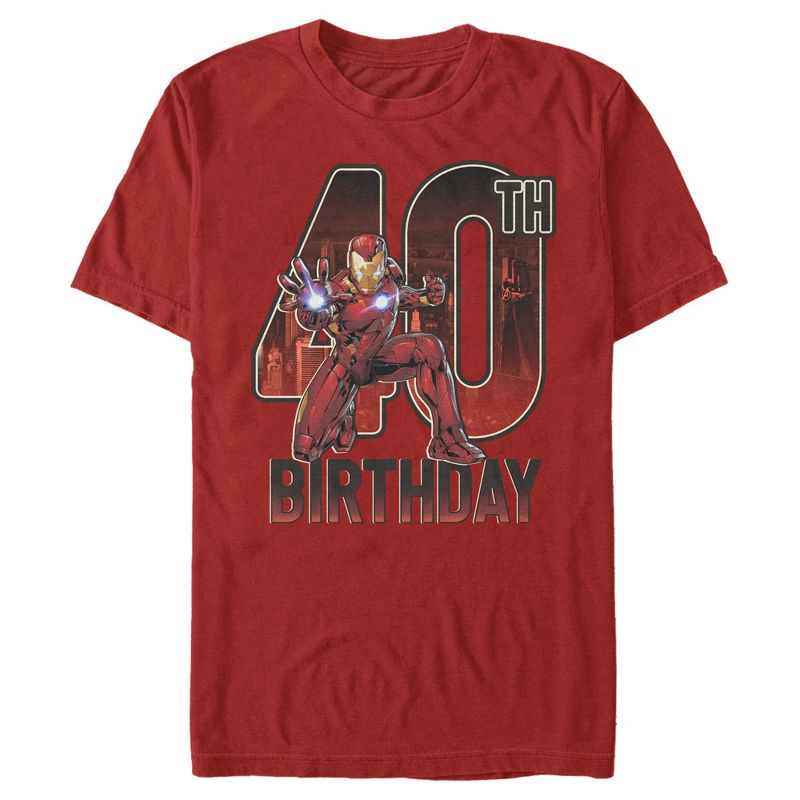 Men's Marvel Iron Man 40th Birthday Action Pose T-Shirt, 1 of 7