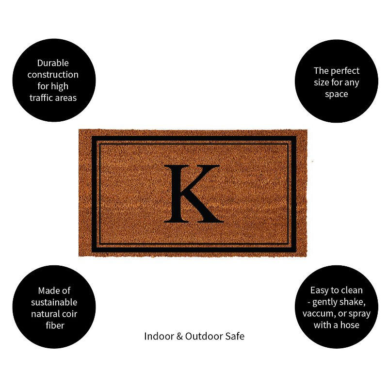 Evergreen Monogram Indoor Outdoor 100% Natural Coir Doormat 28" x 16" |  Letter  "K", 2 of 4