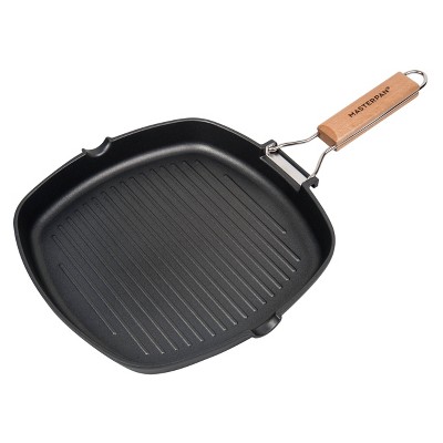 MasterPan 8" Non-Stick Cast Aluminum Grill Pan with Folding Wooden Handle
