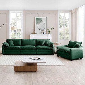 Mid-Century Modern 2-Piece Sofa Set, One 3-Seater and One Single Seat with Arm and Throw Pillows for Living Room - 1 of 4