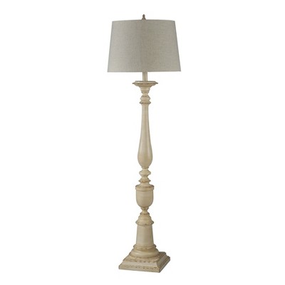 64" 3-way Distressed Beige Floor Lamp with Heather Oatmeal Hardback Fabric Shade - StyleCraft