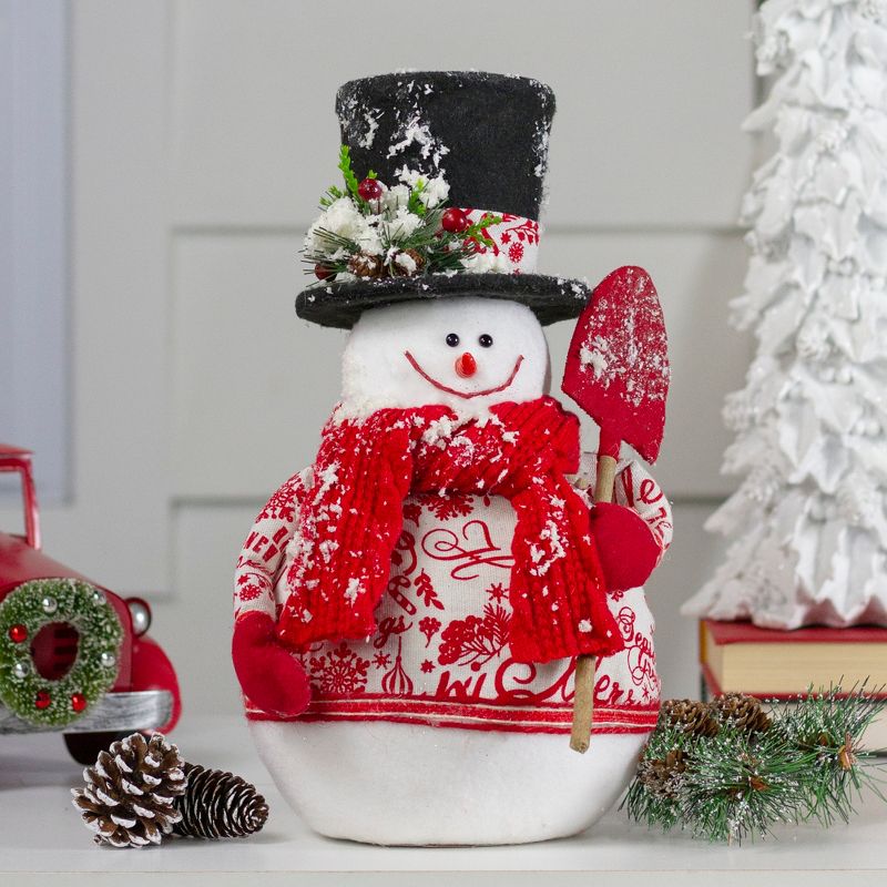 Northlight 12.5" White and Red Standing Snowman with Shovel Table Top Christmas Decoration, 2 of 6