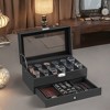 Elegant 12-Slot Watch Box, Lockable Case with Glass Lid, 2 Layers, 1 Drawer for Rings, Bracelets - Gift Idea in Synthetic Leather - 3 of 4