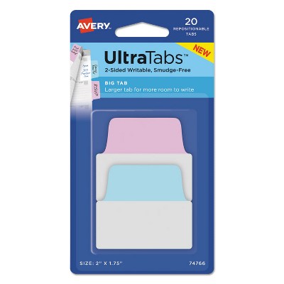 Avery Ultra Tabs Repositionable Tabs 2 x 1 3/4 Pastel: Blue Pink 20/Pack 74766