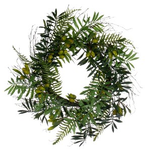 Vickerman 24" Artificial Mixed Olive Leaf Wreath - 1 of 4