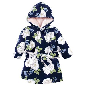 Hudson Baby Infant Girl Mink with Faux Fur Lining Pool and Beach Robe Cover-ups, White Peonies - 1 of 2