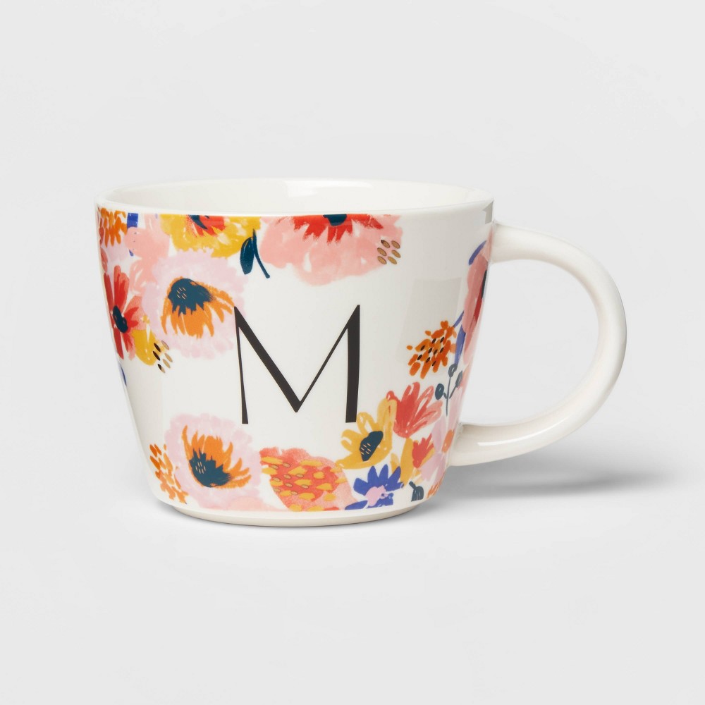 16oz Stoneware Monogram Floral Mug M - Opalhouse™ Set of 2