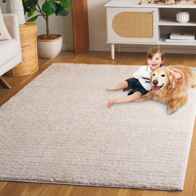 Beige 4' x 6' Shag Synthetic Area Rug