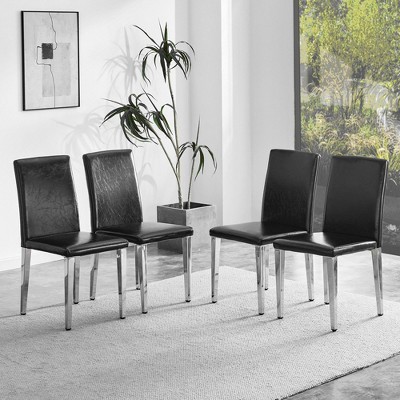Set of 4 PU Backrest Dining Chairs with Metal Legs for Minimalist and Modern Home Styles, 16.2*18.5*34.6in