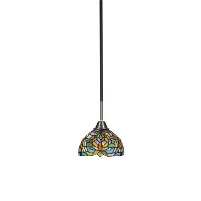 Toltec Lighting Paramount 1 - Light Pendant in  Matte Black/Brushed Nickel with 7" Kaleidoscope Art Glass Shade