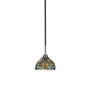 Toltec Lighting Paramount 1 - Light Pendant in  Matte Black/Brushed Nickel with 7" Kaleidoscope Art Glass Shade - 1 of 1