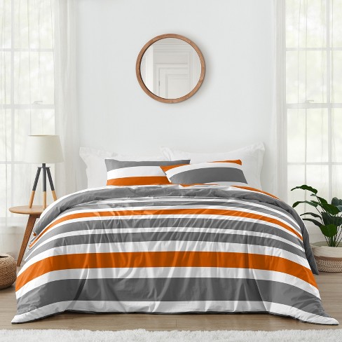 Sweet Jojo Designs Full/Queen Comforter Bedding Set Stripe Grey and Orange 3pc - image 1 of 4