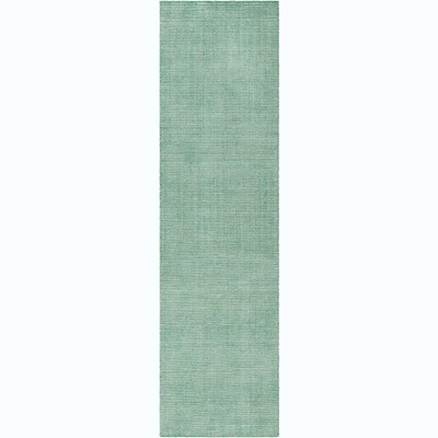 Hand-Knotted Green and Ivory Wool Runner Rug