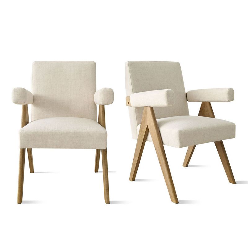 Morgan Set of 2 Solid Wood Dining Chair,18.5" Wide Upholstered Seat and Back,Linen Dining Chairs with Upside Down "V" Shape-The Pop Maison, 2 of 10