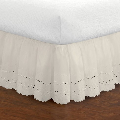 Easy Fit Ruffled Eyelet Bed Skirt, Queen/King, Ivory