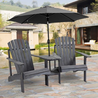 Deep Gray Wooden Adirondack Chairs with Table and Umbrella Hole