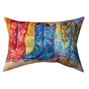 Manual Woodworks and Weavers Western Outdoor Pillow – Cowboy Boots Design, Climaweave 13x18 - 1 of 3