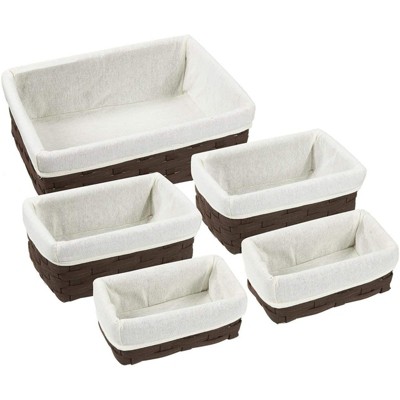 Juvale Wicker Nesting Baskets with Liners, Brown Storage Organizers for Shelves (5 Piece Set)